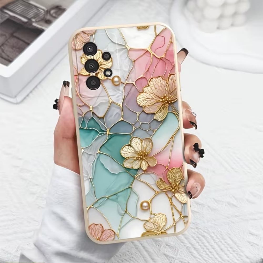 Samsung Galaxy S24 - เคสโทรศัพท์มือถือลายหินอ่อนสีสันสดใสลายดอกไม้ TPU สำหรับ Samsung Galaxy S26
