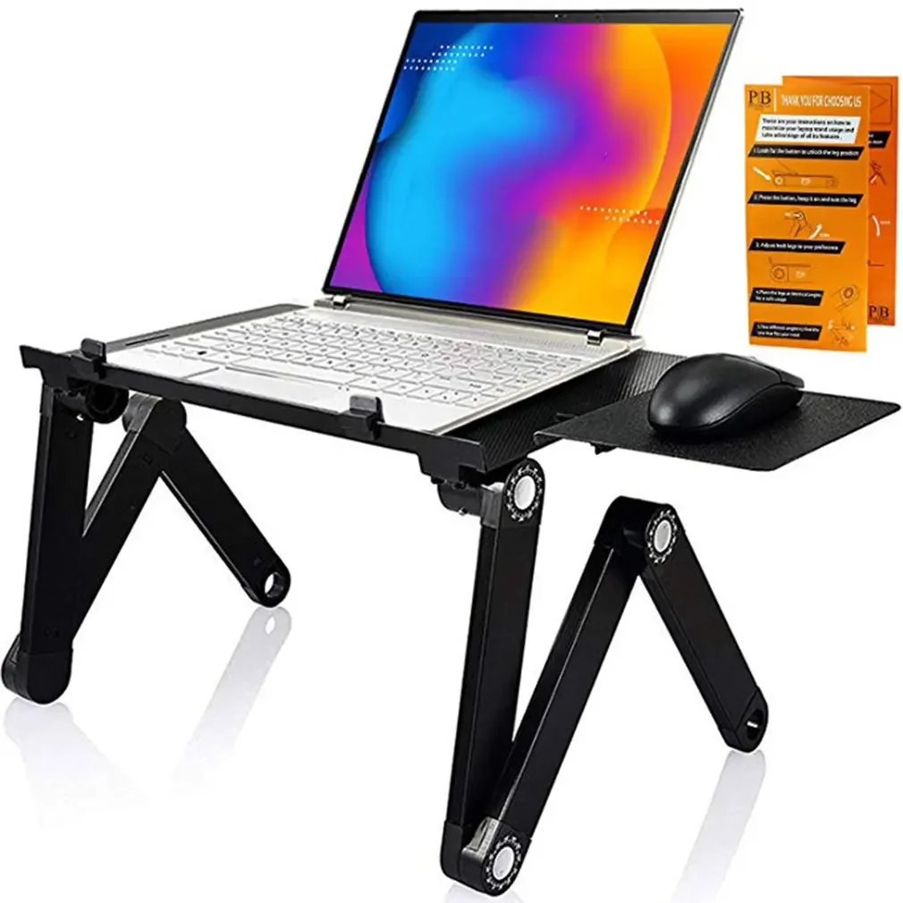 Tablet Lap Desk - โต๊ะวางแล็ปท็อปอลูมิเนียมอัลลอยด์แบบพับได้ พร้อมพัดลมระบายความร้อน ใช้เป็นแท่นวางโน้ตบุ๊กบนเตียง โต๊ะทำงาน โต๊ะอ่านหนังสือ ชั้นวางหนังสือในห้องนอน