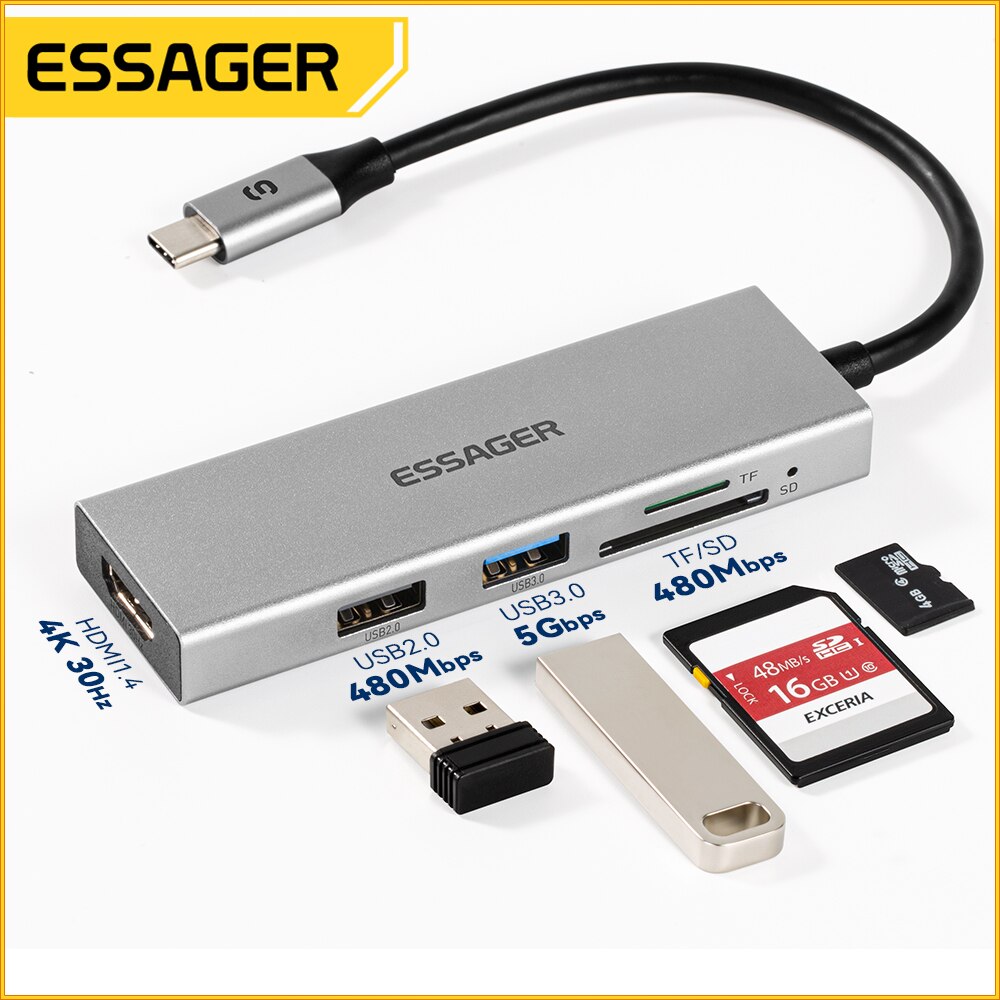 Essager 5 in 1 USB ฮับ C HDMI- - Usb Hub Type C บทวิจารณ์และราคา